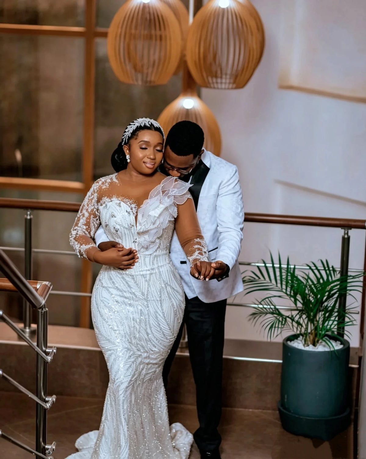 Luxury Mermaid Wedding Dresses For African Black Women Long Sleeve 3D Floral Beaded Bridal Dresses Vestidos De Novia Customized