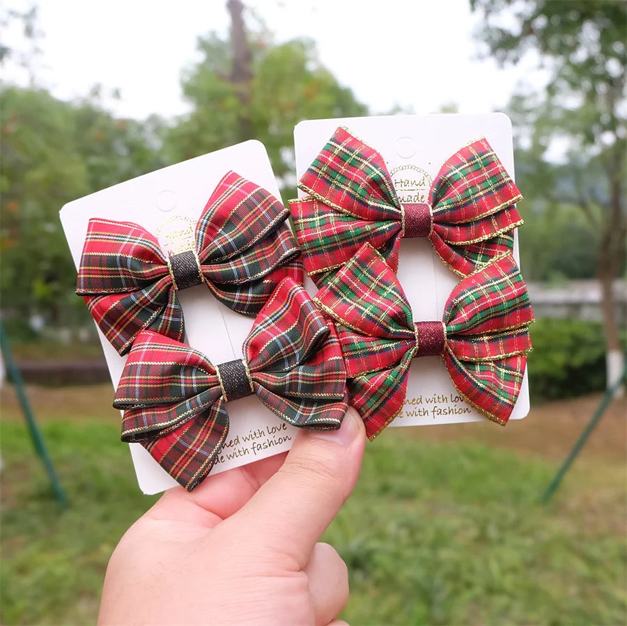 Christmas Plaid Hair Bow Clip For Girls Baby Kids Barrette Children Hair Accessories Butterfly Hairpin Fashion Headwear Top Clip