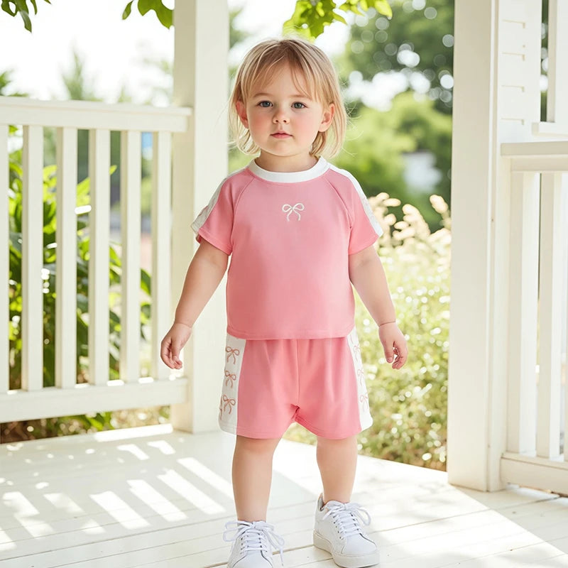 Adorable Baby Girl Floral Print Ruffle Sleeve Top and Shorts Set with Bow Detail - Summer Outfit for Toddler Girls
