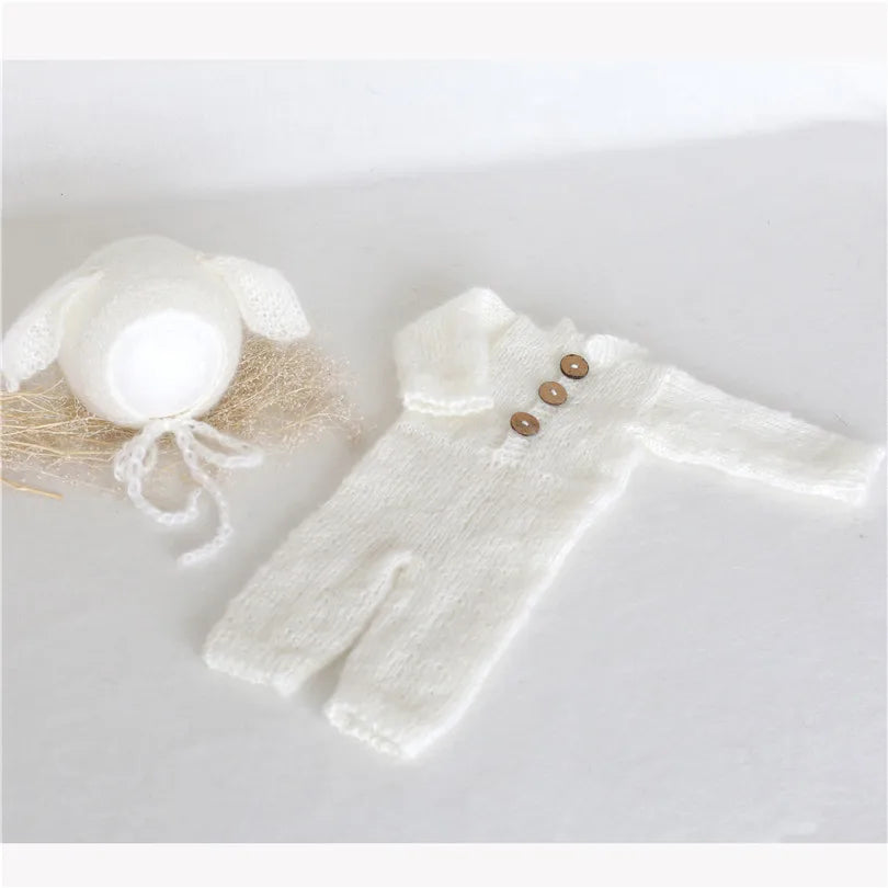 Hand Knitted Wolf Pup Footed Outfit Set Baby Boy Animal Romper Newborn Photography Prop Fuzzy Crochet Teddy Bear Overall Clothes