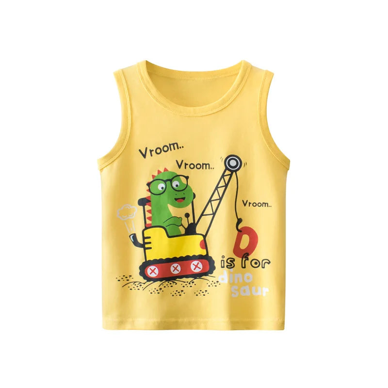 2023 Summe Children Vests for Girls Clothing 100% Cotton Dinosaur Cartoon Kids Boys Sport Causal Tank Tops Baby Cute Clothes