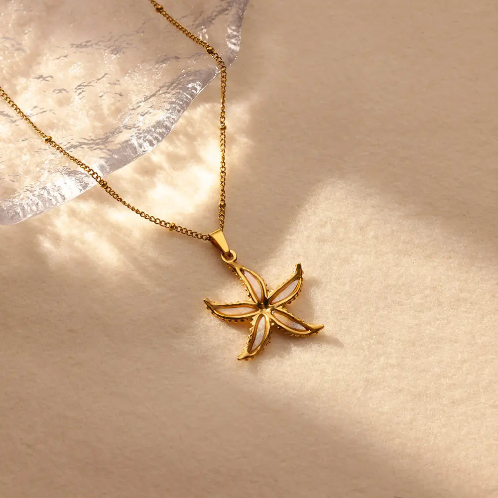 Colorful Starfish Necklaces For Women Gold Color Stainless Steel Starfish Pendant Necklace Wedding Christmas Jewelry Gift