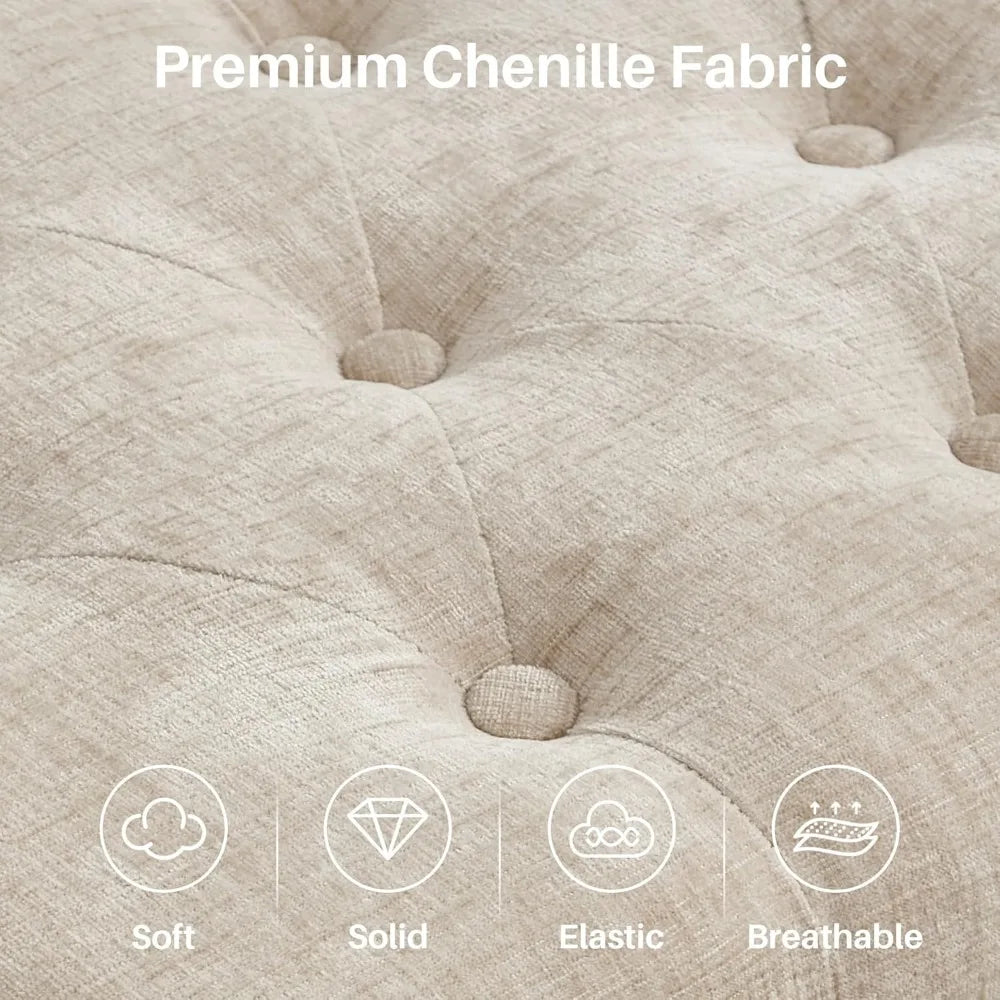 55.5" End of Bed Bench, Modern Chenille Button Tufted Bedroom Bench, Upholstered Storage Shoe Bench with Metal Base, Dinning Tab