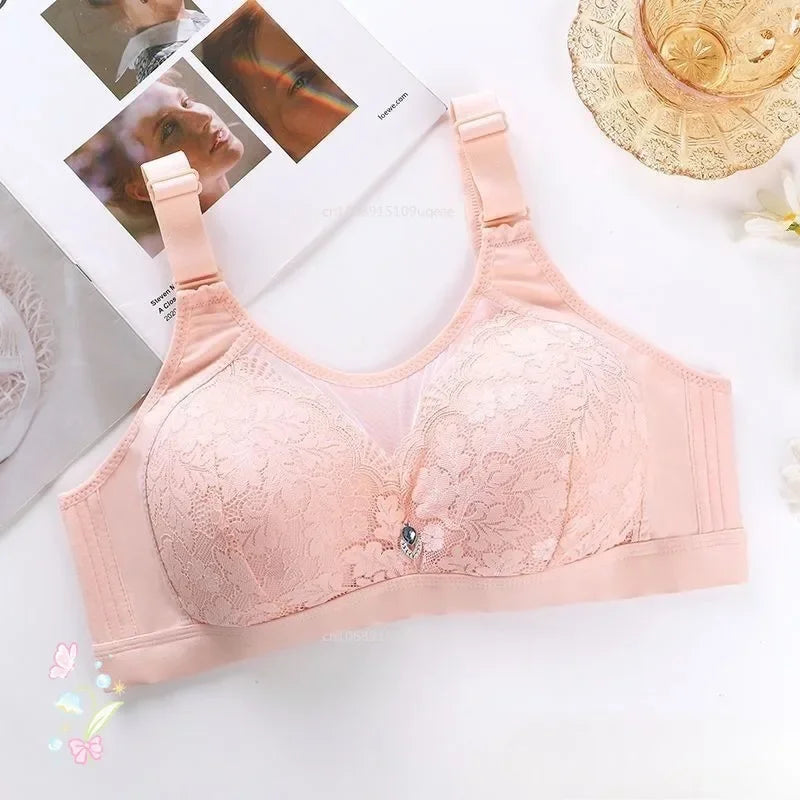 Large Size Women'S Bra Big Size Sexy Lace Splicing Lingerie Without Steel Ring Push Up Adjustable Underwear Mom Underwear