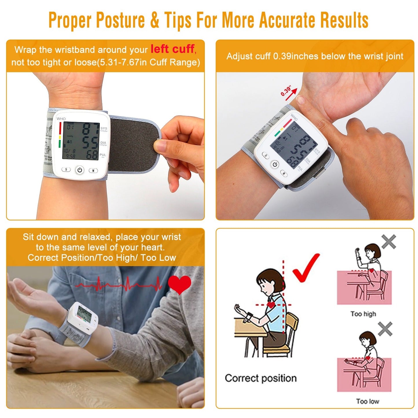 1Pc Blood Pressure Monitor Wrist Digital High Blood Pressure Cuff