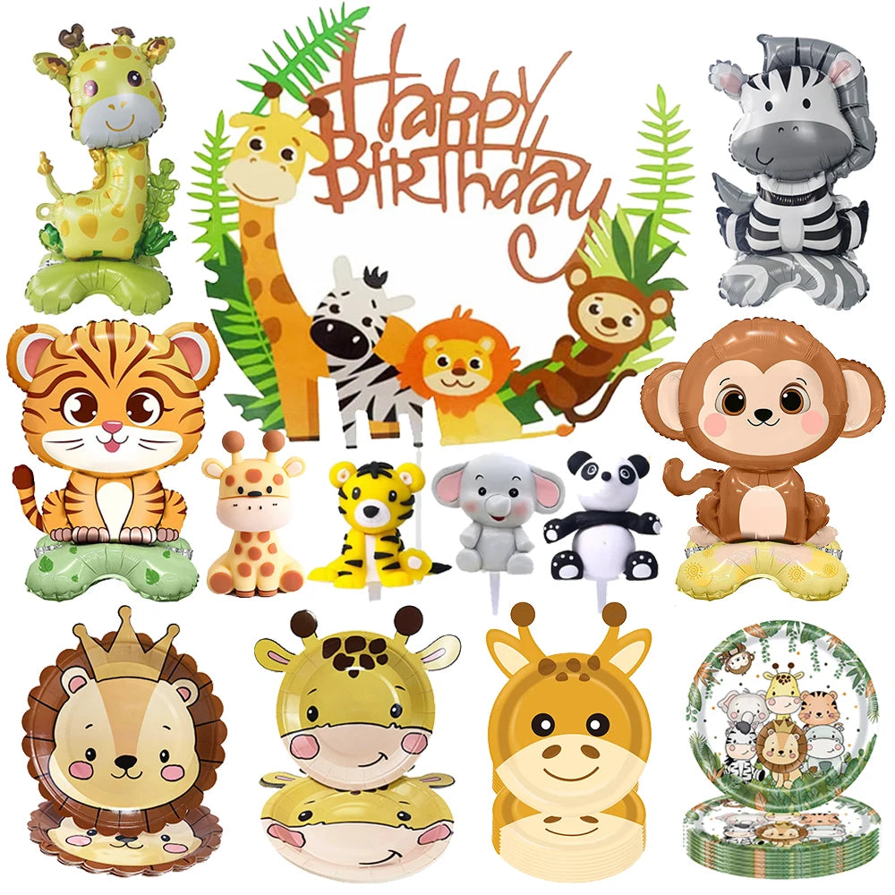 1pcs Jungle Party Cake Topper Safari Animals Figures Toys Picks Wild Jungle Animals Theme Baby Shower Happy Birthday Cake Decor