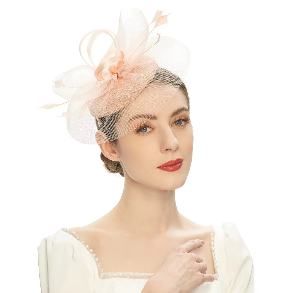 Fashion Feathers Mesh Fascinator Hat Elegant Exquisite Veil Hat Headwear Hair Hoop Sweet Bride Headband Cocktail Party