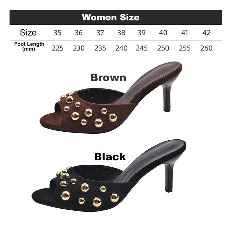 Oulylan Riveted Open Toed Flip-flops Women Summer Sexy Thin High Heels Elegant Solid Color High-heeled Shoes For Party Dress