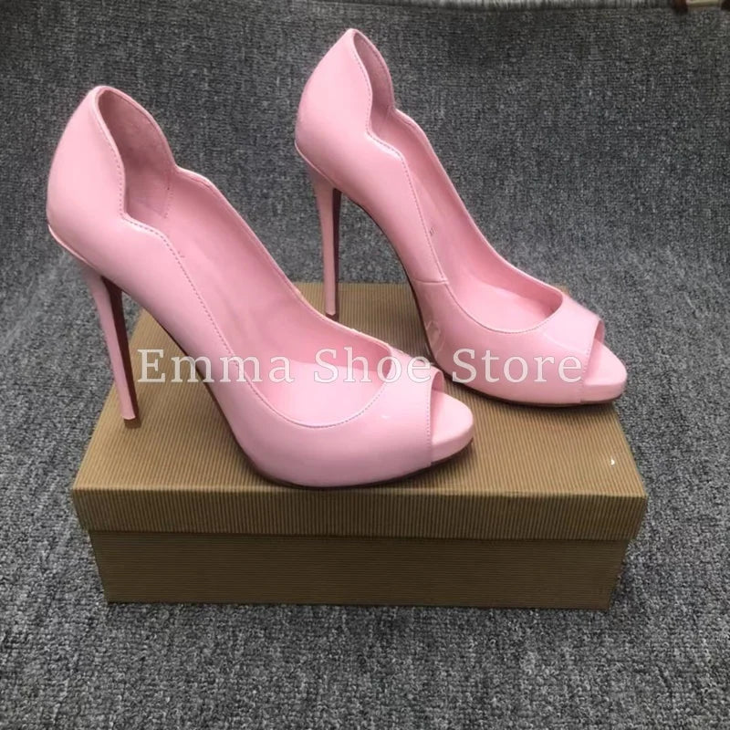 Pink Open Toe Stiletto Heel Women's Sandals Sweet Girl Dress Shoes Banquet 2025 Summer Platform Patent Leather Pumps Wedding