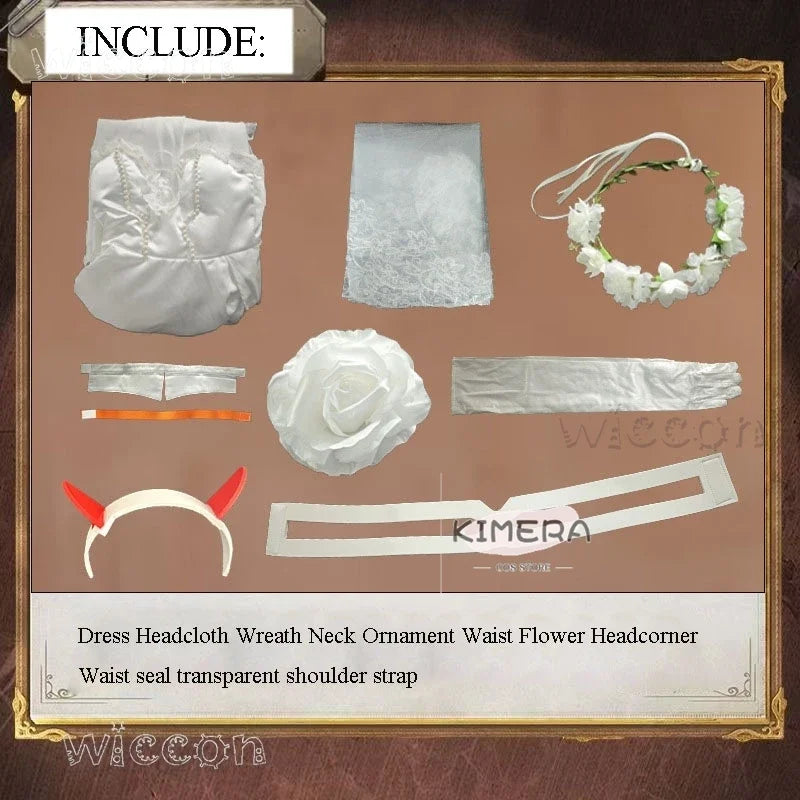 asdh8@Zero Two 02 Cosplay Costume Wig Figure Same Style Roleplay Anime DARLING Bride in the FRANXX White Lace Gown Wedding Dress