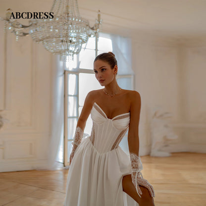 ABCDRESS Customized Elegant Strapless Ball Gown Corset Sleeveless Wedding Dresses Lace Details High Slit Bridal Dress