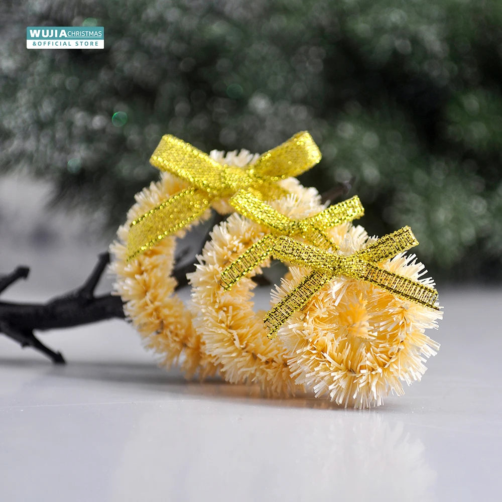 12pcs Christmas Mini Wreath for Front Door Handmade Simulation Garland Hanging Xmas Tree DIY Doll House Ornaments Party Supplies