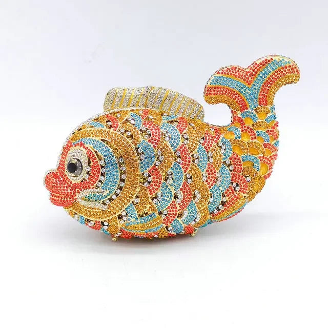 Boutique De FGG (in stock) Fish Crystal Clutch Handbags Women Pink Evening Bags Wedding Party Brides Rhinestones Purses Bag