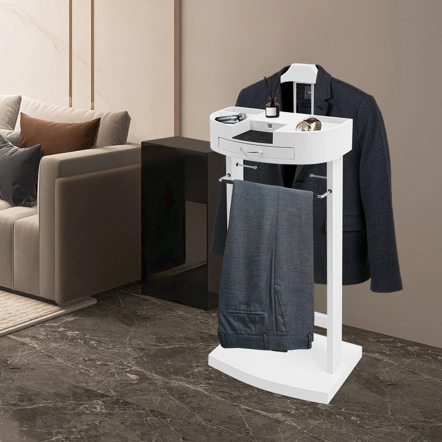 Hanging Clothes Stand 66.14lbs Load White Wood Iron Velvet 16.9313.1942.13in Suitable For Homes Hotels Offices Clubs