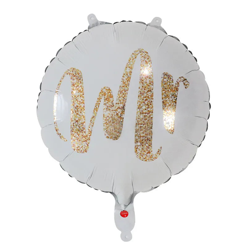 10Pcs 18inch Round White Gold Glitter Print Mr&Mrs LOVE foil Balloon bride to be marriage Wedding Decor Valentine's Day Supplies