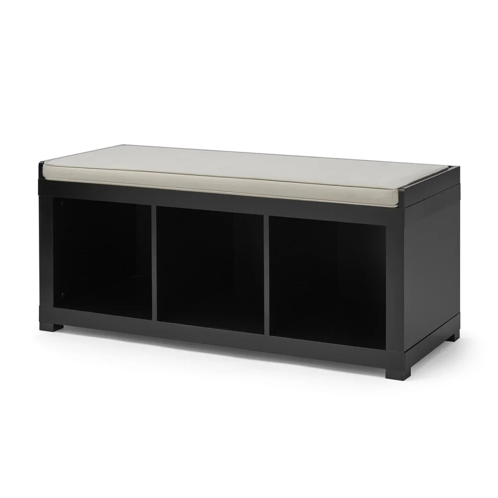 Indoor Storage Bench with 3 Cube Compartments Stylish Cushioned Seating Organizer Living Room Mudroom Hallway