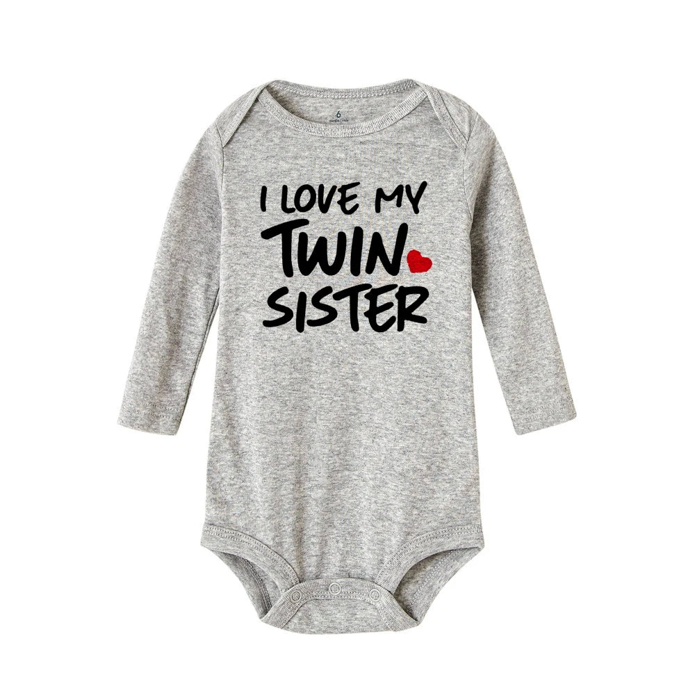 Newborn Infant Baby Boy Girls Bodysuit TWIN SISTER TWIN BROTHER Printing Jumpsuit Clothes Outfits Baby Twin Shower Gift