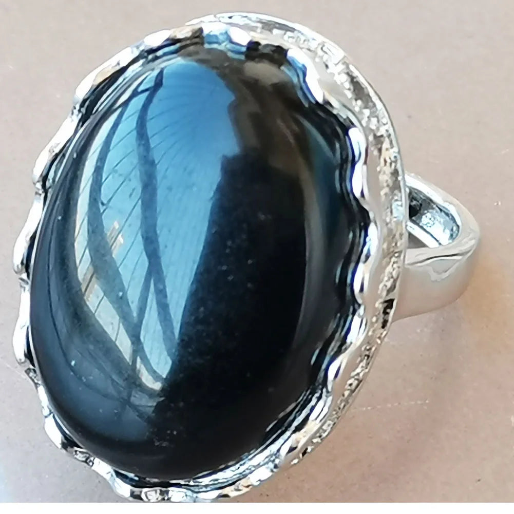 Malachite Oval Women Men Art  bead Ring  PWB987