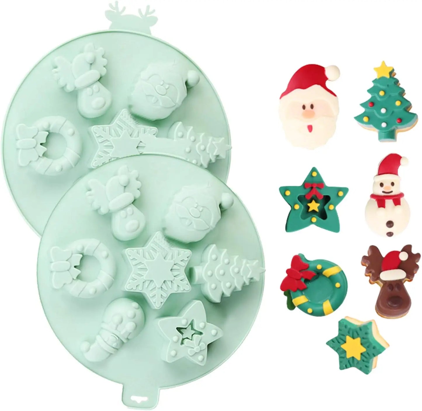2 Pack Christmas Silicone Molds, Non-Stick Chocolate Jello Baking mold for Party Xmas Gift, with Christmas Tree Santa Snowman