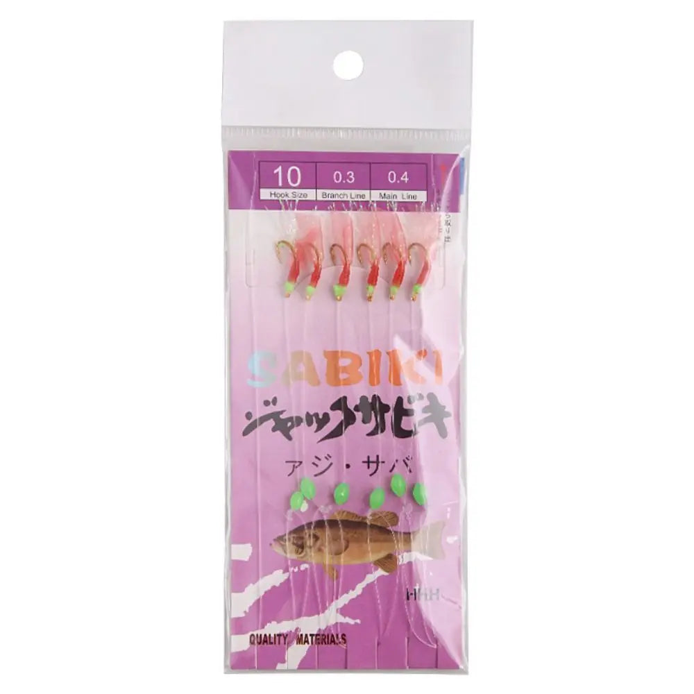 6pcs Luminous Bean Sabiki String Hook Rig Wobbler Rubber Bionic String Hook 10 Sizes Lure Bait Tackle for Sea/Freshwater Fishing