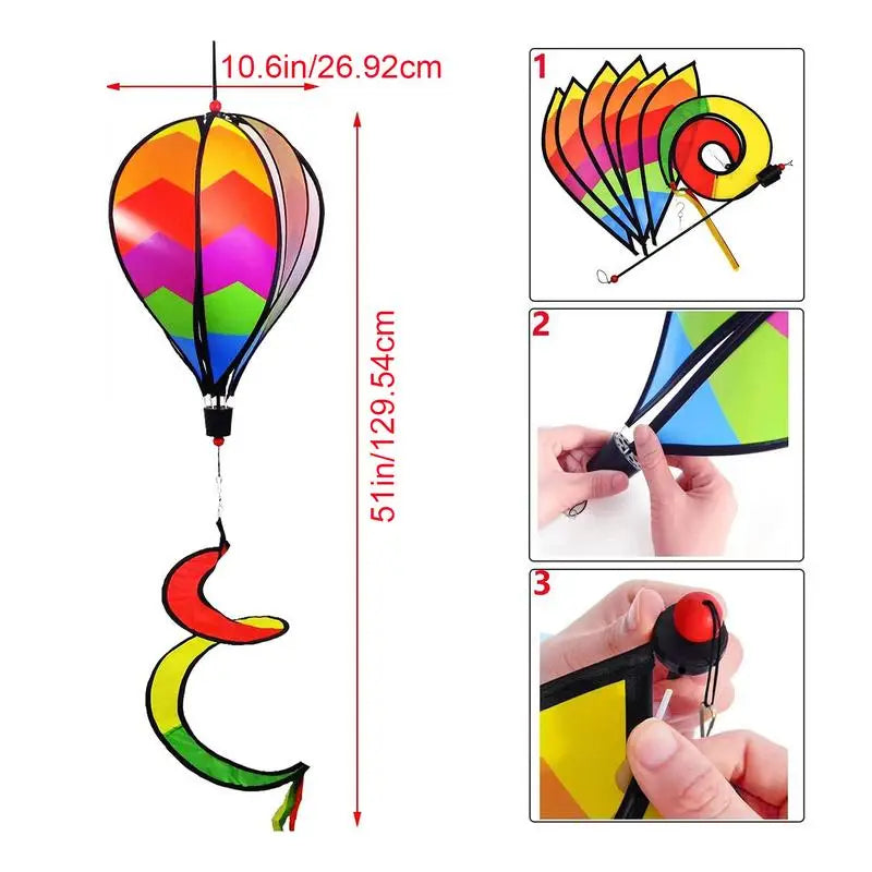 Wind Spinners Outdoor Rainbow Pinwheels Whirligigs 3x Hot Air Balloon Twisted Windmills Hangable Windsock Whirlygig Pinwheels