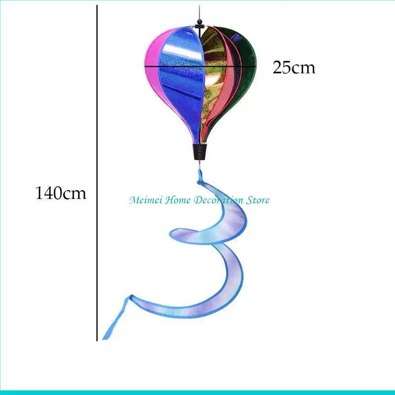 H7BF Rainbow Hot Balloon Sequins Windsock Striped Wind Spinner Outdoor Decor