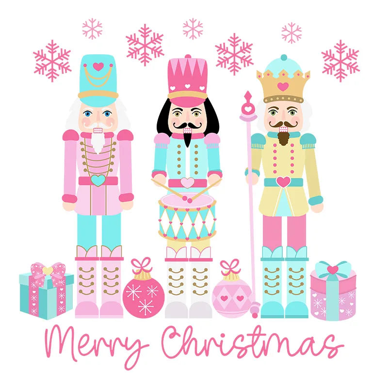 Pink Merry Christmas Bow Santa Claus Heat Transfer Patch Sticke Iron-On Decals T-shirts Sweatshirts Clothing Fabric Winter Decor