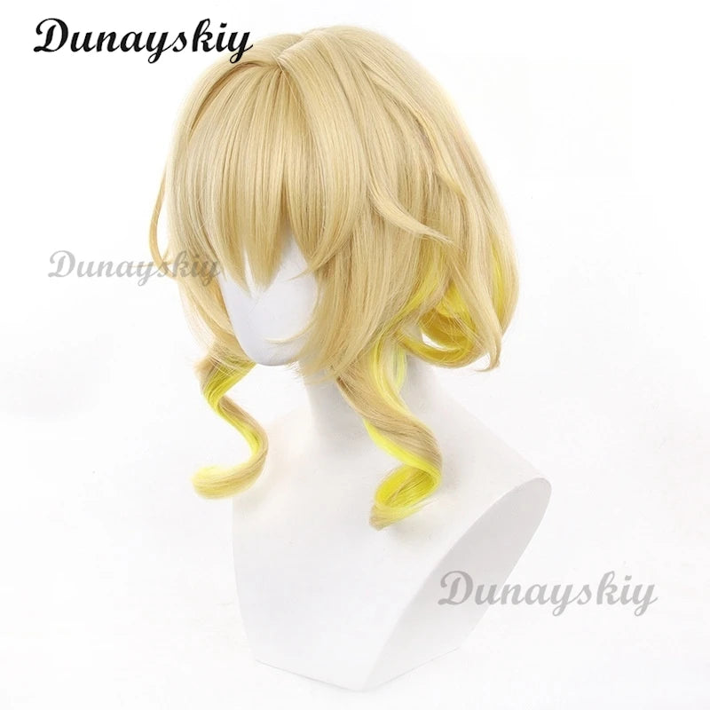 Game Honkai: Star Rail Aglaea Cosplay Wig Girl Yellow Gradient Curly Hair Heat Resistant Synthetic Wigs Halloween Customized