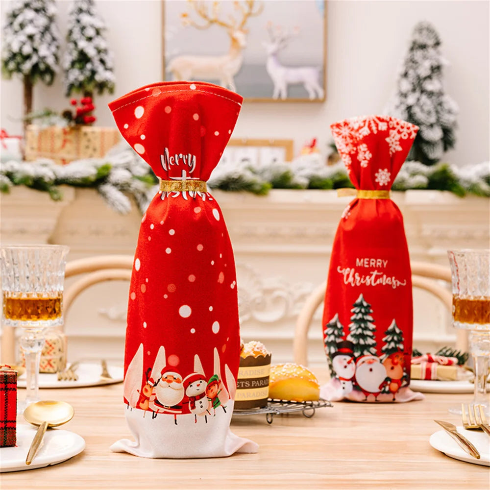Christmas Wine Bottle Dust Cover Christmas Decorations Santa Claus Snowman Elk Christmas Tree for Home Dinner New Year 2023