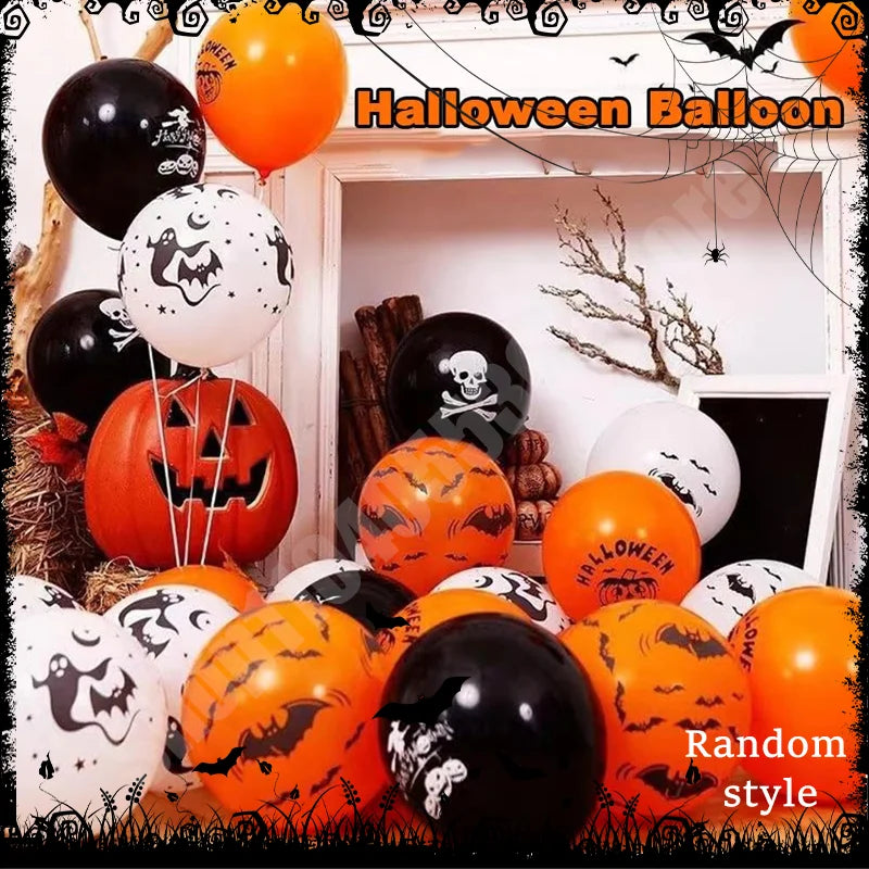 5PCS/1Set Halloween Balloons 12 Inch  Orange White Latex Balloon for Halloween Holiday Events Party Favors Supplies Decoration