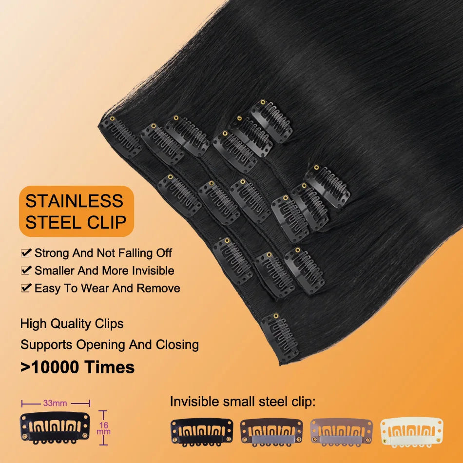 LOVELINE  7Pcs Clip In Hair Extensions 100% Human Hair Clip In Human Hair 120G Straight Remy Hair Natural Black