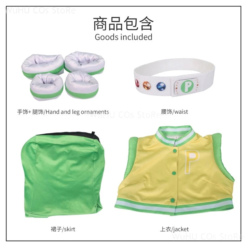 Power Cos Puff Girls Cosplay Costume Hyper Blossom Rolling Bubbles Costume Vest Coat Dress Outfit Hairband Gloves Belt Wig Women