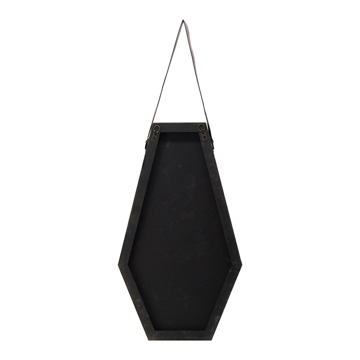 Black & Silver Hexagon Wall Mirror with Leather Hanging Strap, 18 ×