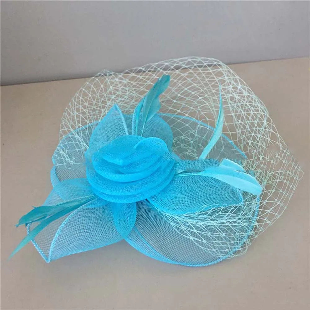 Fashion Feather Mesh Fascinator Hat Bow Elegant Veil Hat Headwear Hair Hoop Headdress Bride Headband Wedding