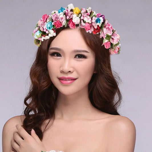 Princess Headpiece Wreath Flower Garland Floral Headband Party Wedding Festival Decor Bride Headband