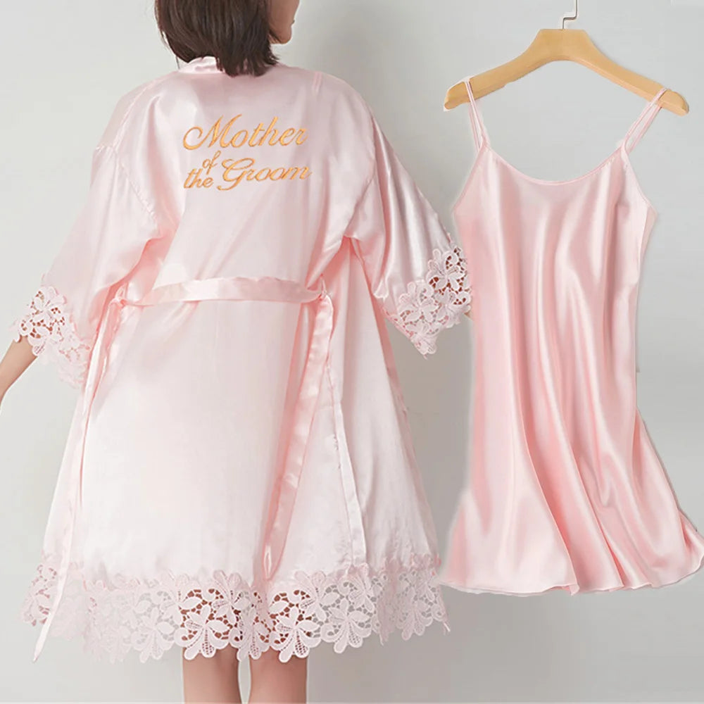 Sexy Lace Bride Bridesmaid Kimono Dresses Robes Women Home Gown Intimate Lingerie Wedding Robe Set Night Sleepwear Bathrobe 2PCS