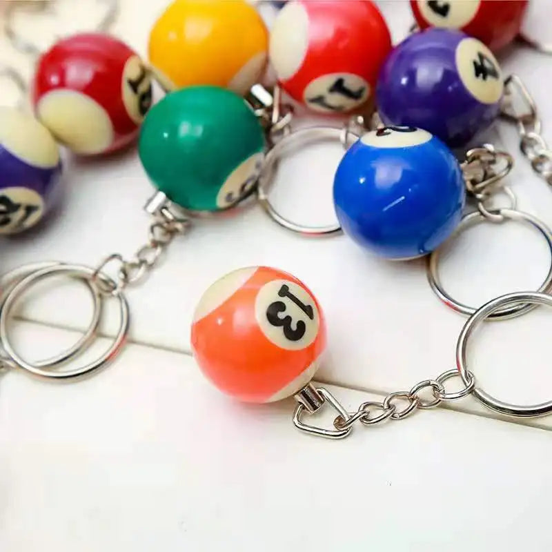 16pcs/Set Mini Billiards Shaped Keyring Assorted Colorful Billiards Pool Small Ball Keychain Creative Hanging Decorations