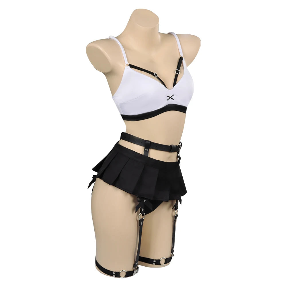 Tifa Lockhart Cosplay Swimsuit Costume Fantasy Women Bikini Top Vest Skirt Swimwear Outfits Halloween Carnival Party Suit