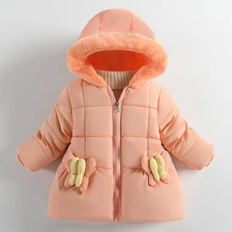 Children's cotton coat, girls' thick coat, winter girls' clothes, hooded cartoon cute girls' warm cotton jacket