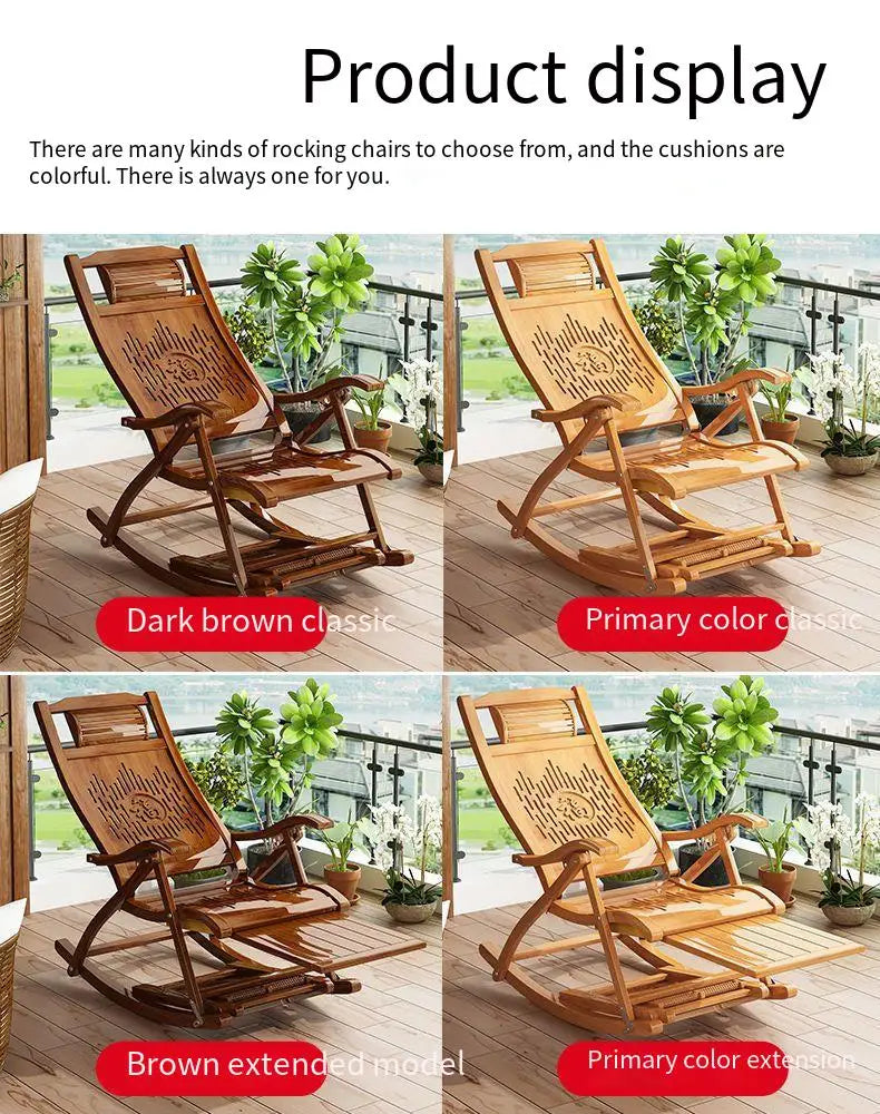 Vintage Cane Rocking Chair for Seniors - Traditional Chinese Style Taishi Chair, Bamboo and Cane Weaving Rocking/Lounge Chair, L
