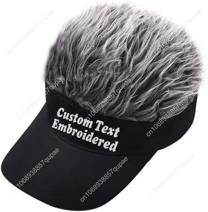 Custom Text Personalized Embroidered Novelty Hair Visor Cap Wig Peaked Adjustable Baseball Hat with Spiked Hair
