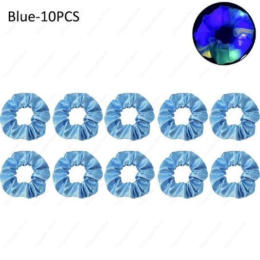 LED Luminous Scrunchies Hairband Glowing Elastic Hair Tie Rope for Women Girls Glow in the Dark Party Hair Accessory