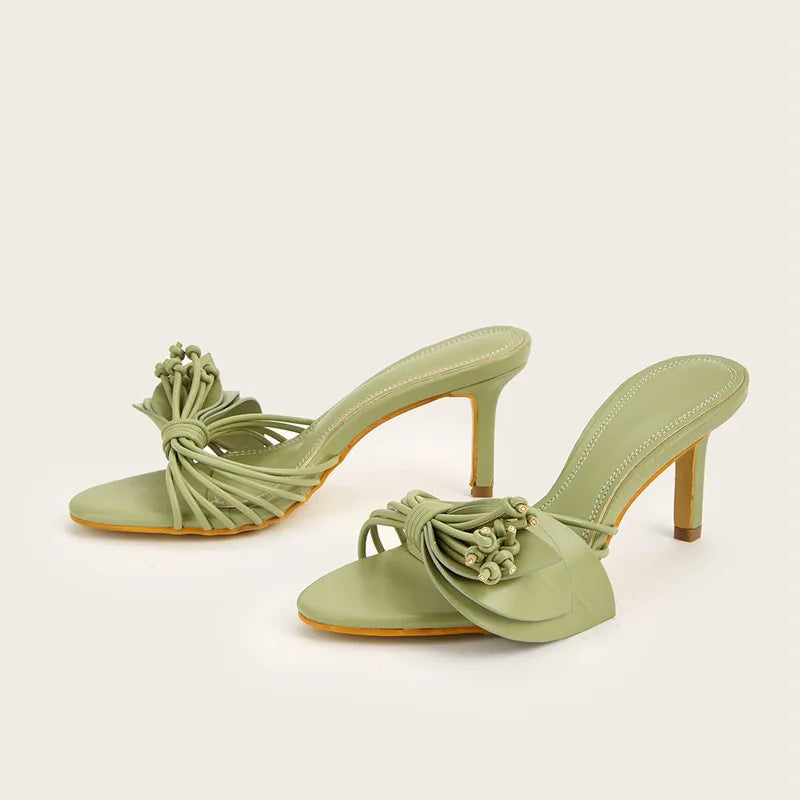 Bohemian Style Fashion Flowers Decor Women Slippers Sandals Summer High heels Mules Slides Casual Outdoor Beach Flip flop Shoes