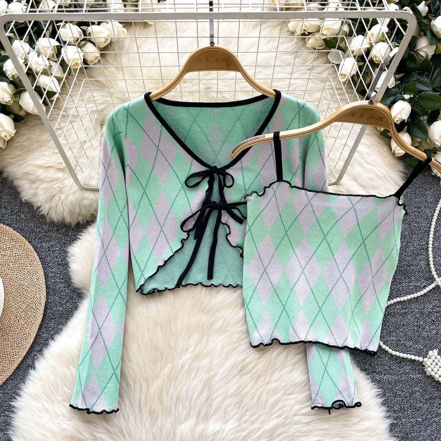 Women Cropped Sweaters 2 Pcs Set Chic Tube Top+Cardigan Coat Streetwear Harajuku Y2k Clothes Autumn knit cardigan crop top