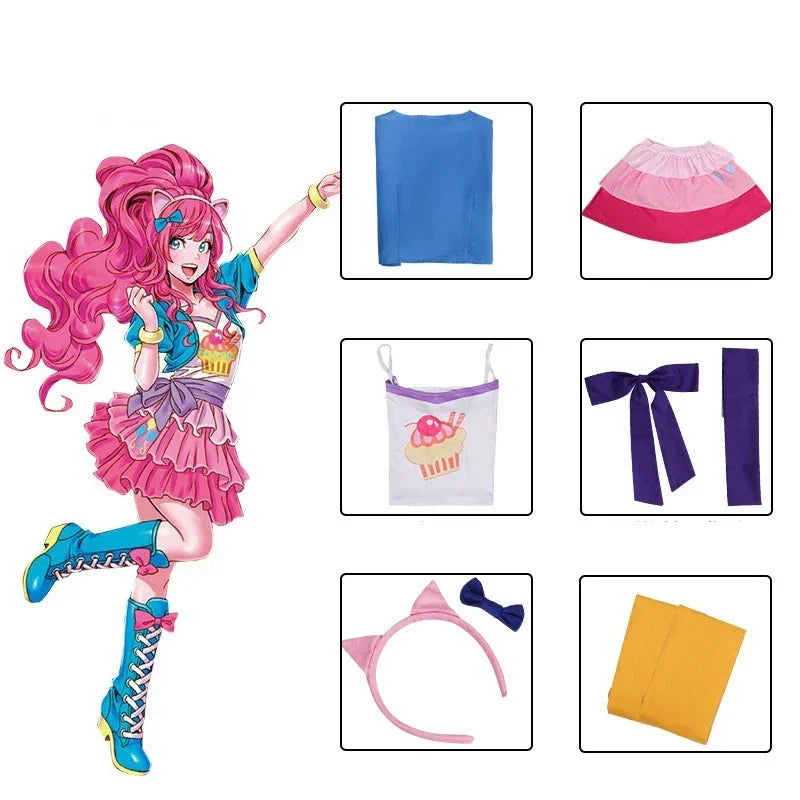 Anime Little Pony Pinkie Pie Cosplay Costume Lovely Princess Skirt Uniform Suit Outfit Halloween Christmas Party Fashion