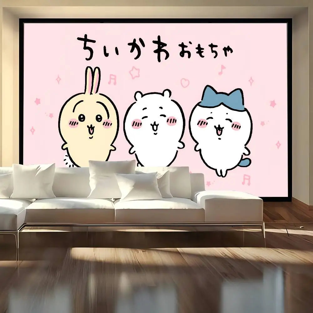 Cute Cartoon C-Chiikawas Christmas Backdrop Window Fireplace Photography Backgrounds For Photo Studio