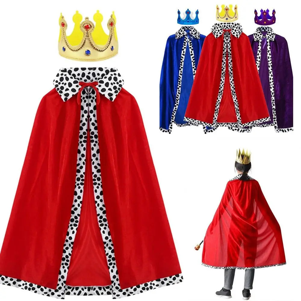 80/90/130/150cm Halloween King Cloak Red Velvet Dress Up Adult Kids Prince Robe Shawl Party Cosplay Costume
