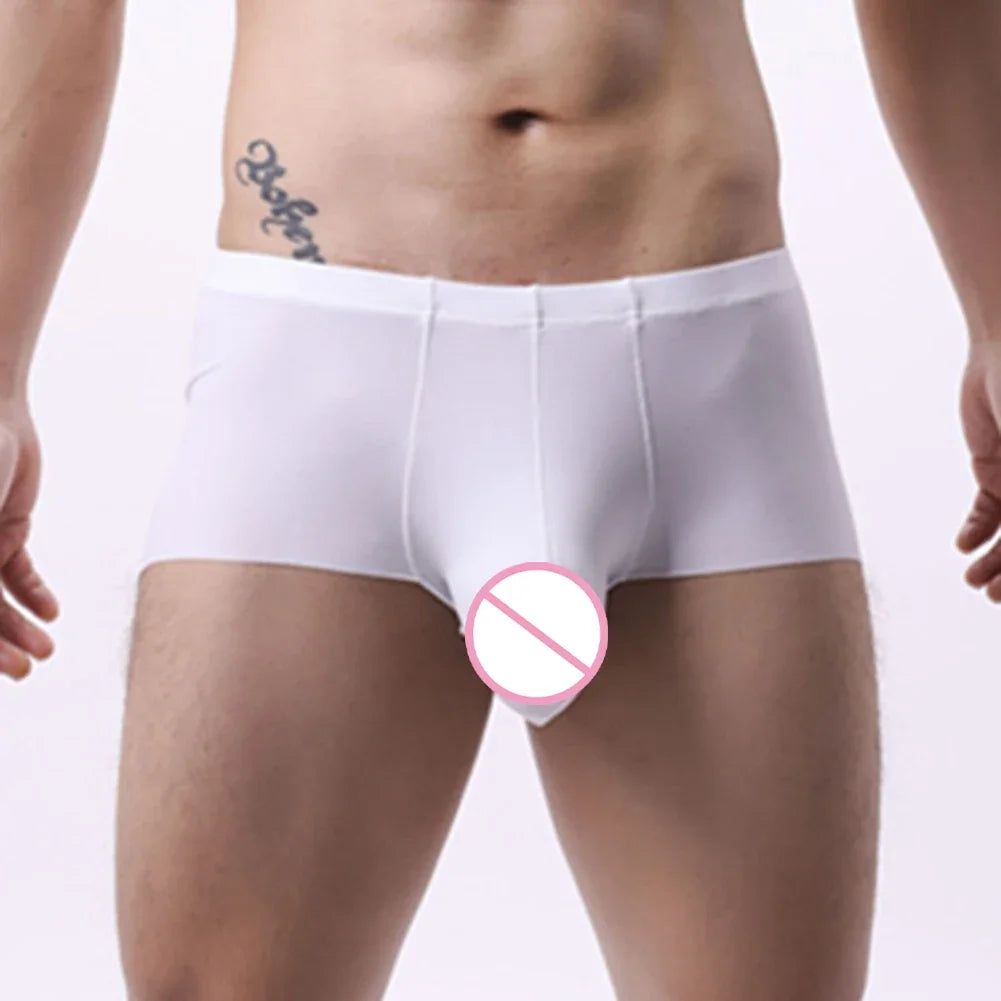 Mens Underwear Mid Rise Boxer Briefs Ice Silk Comfortable Sexy Lingerie Solid Color Underpants Large Size 4Size Men's Clothing