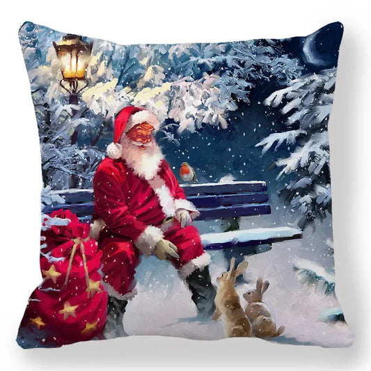 Christmas Decoration Pillowcase Santa Claus Snowman Deer Cushion Cover Home Sofa Chair