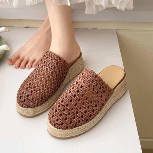 Women Platform Mules Slippers Weave Summer Mesh Shoes Casual Slingback Sandals New 2025 Fashion Hollow Woman Flip Flops Zapatos